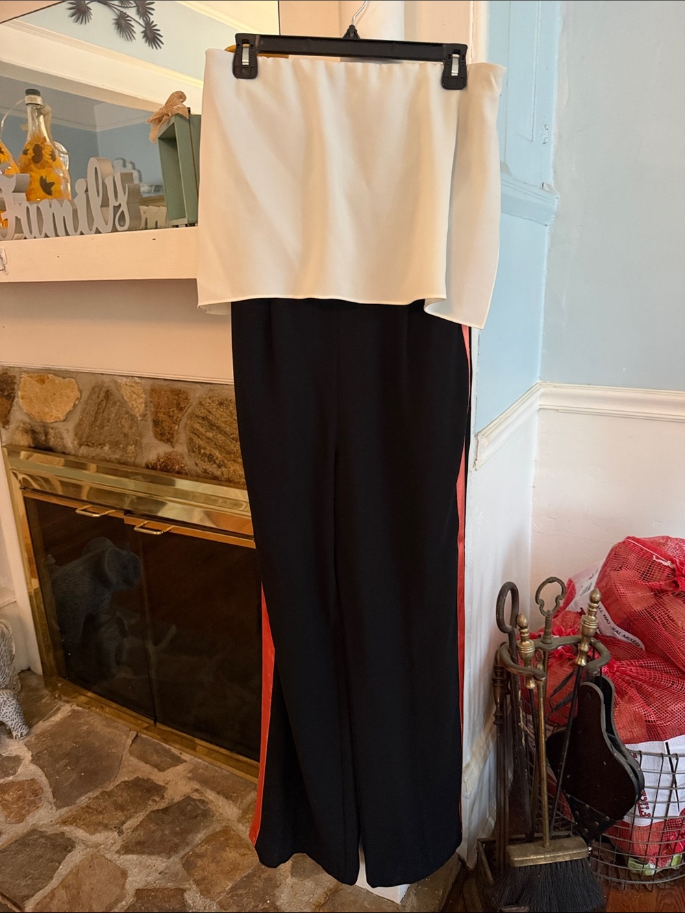 High-Waist Two-Tone Wide Leg Jumpsuit in Black and white